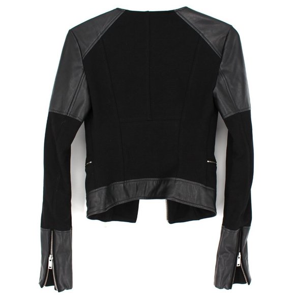 Aritzia Wilfred Free Black Asymmetric Zip Faux Leather Trim Jacket size XXS 2XS - Picture 5 of 6